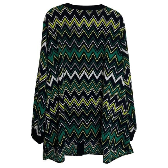 Catherines Womens Blouse 3X Black Green Chevron Print Button Front Long Sleeve - Picture 3 of 5